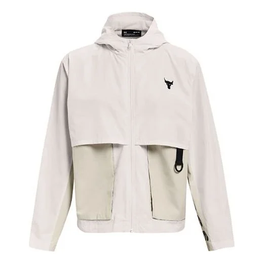 (WMNS) Under Armour Project Rock Woven Hooded Jacket White 1361076-112 - 1