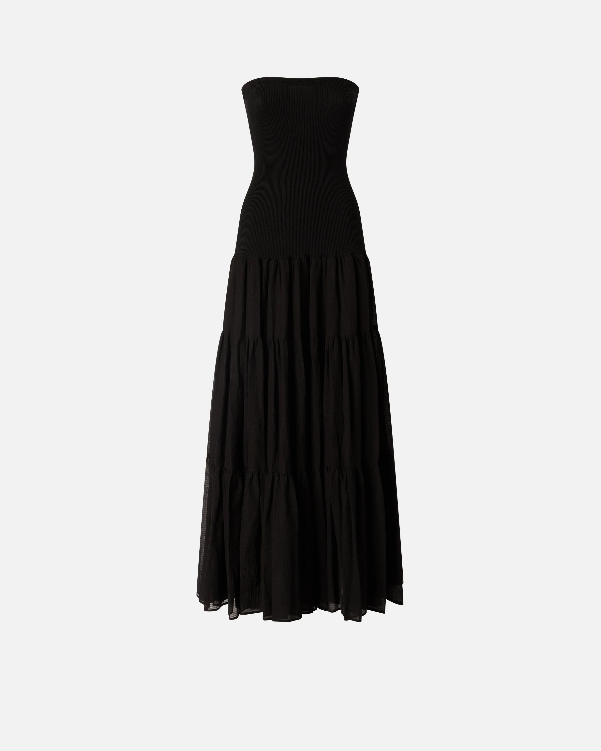 LONG DRESS WITH RIBBED TOP AND FLOUNCED SKIRT - 1