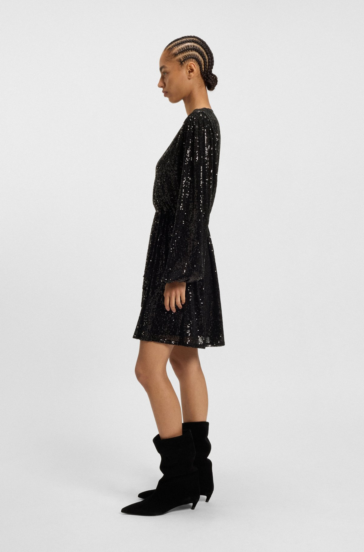 WRAP-FRONT DRESS WITH SEQUIN EMBELLISHMENTS - 3