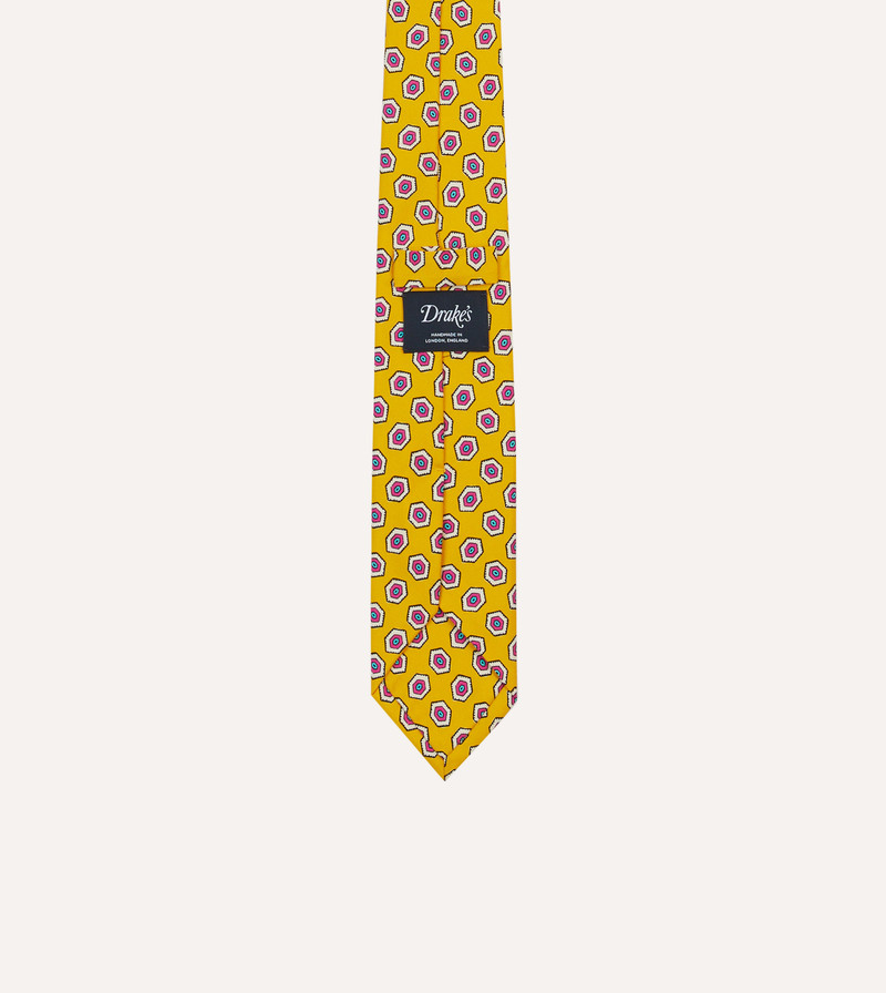 Yellow Hexagon Tile Print Silk Self-Tipped Tie 4