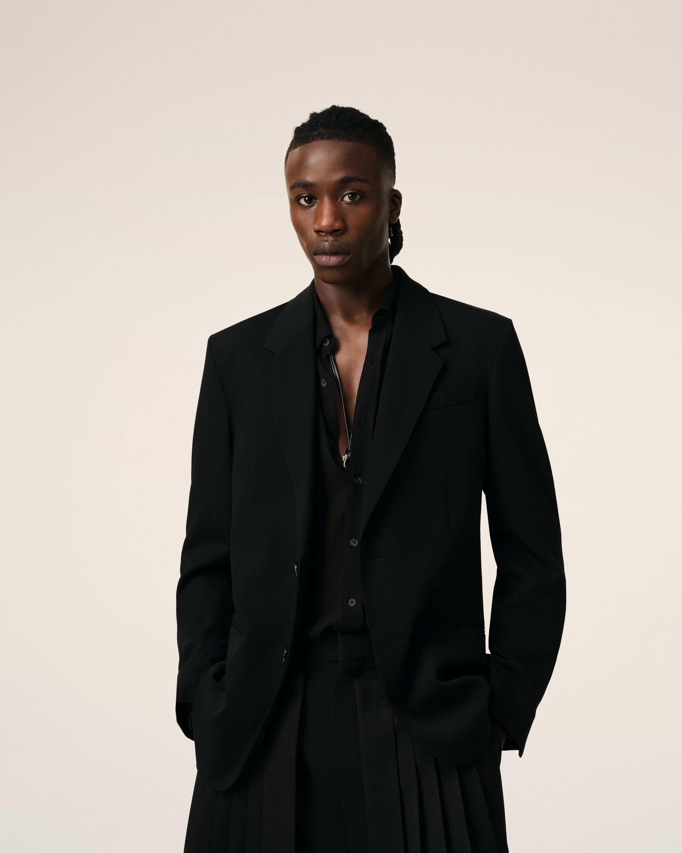 BLACK WOOL SEMI-LINED JACKET - 3