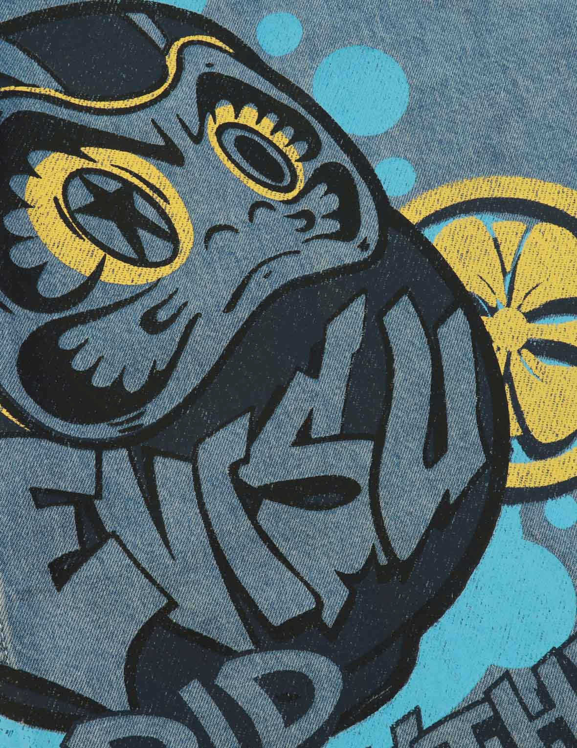 GRAFFITI DARUMA PRINT DENIM SHIRT - 7