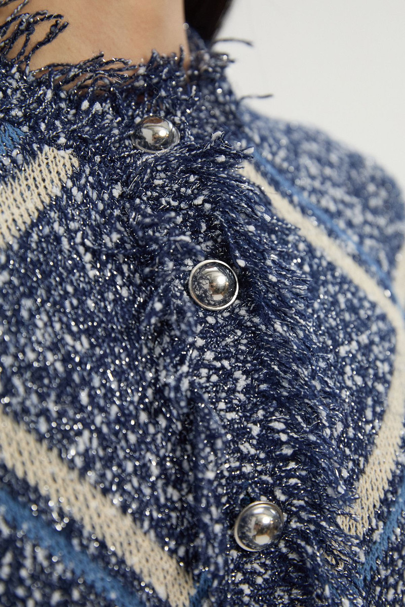 Tweed Yarn Fringe Detail Knitted Cardi 3