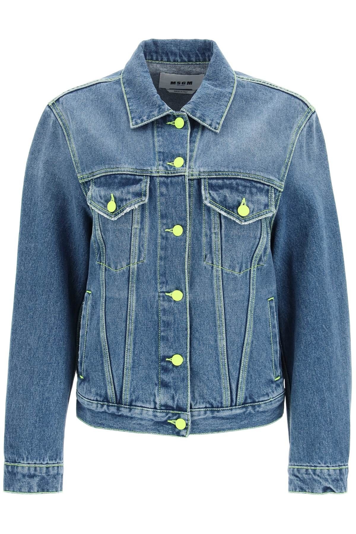 DENIM JACKET WITH FLUORESCENT STICHING - 1