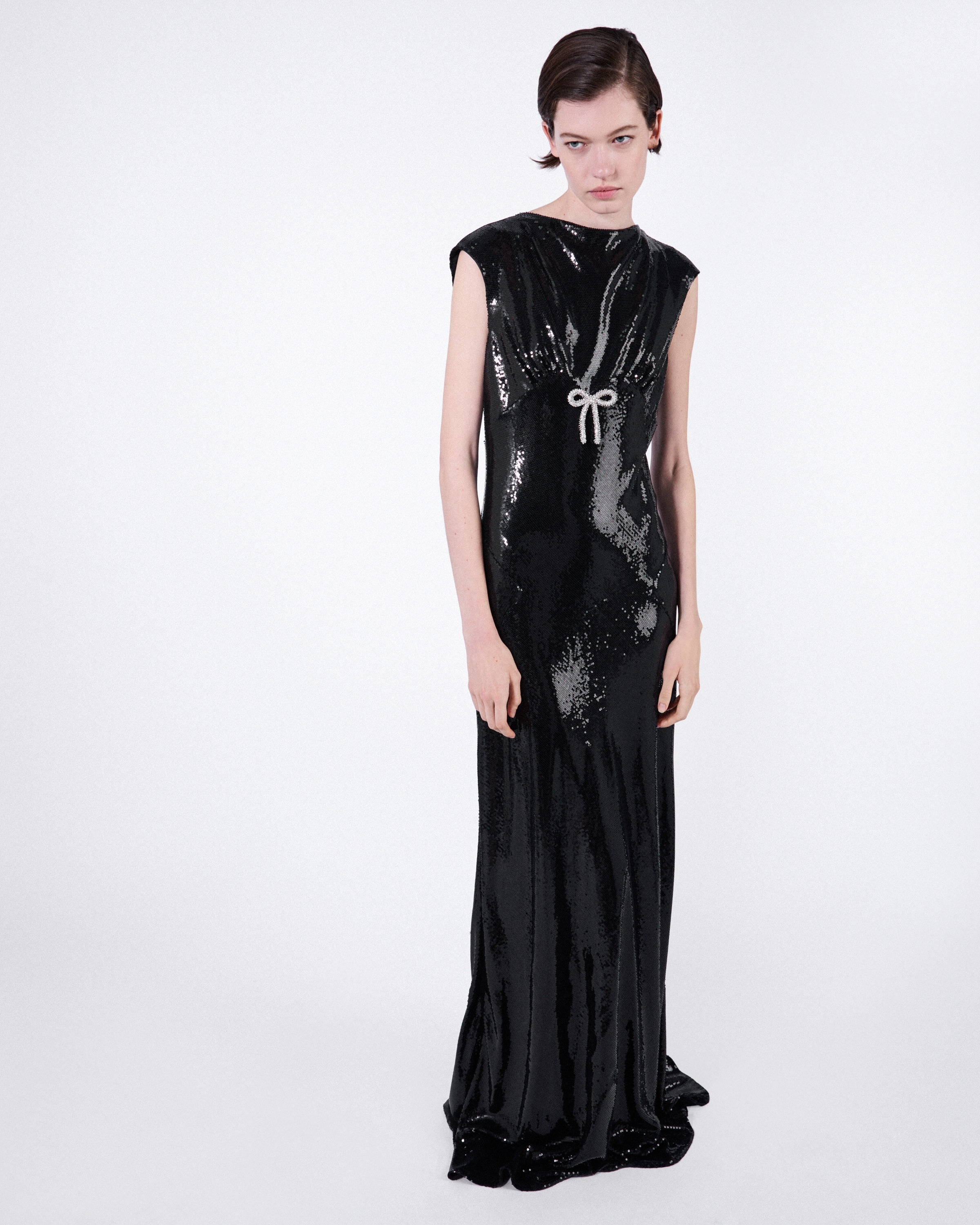 Sequined satin jersey long dress - 4