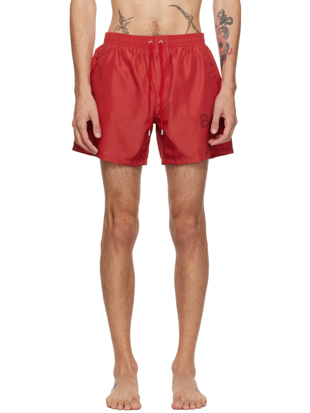 Red Printed Swim Shorts - 1