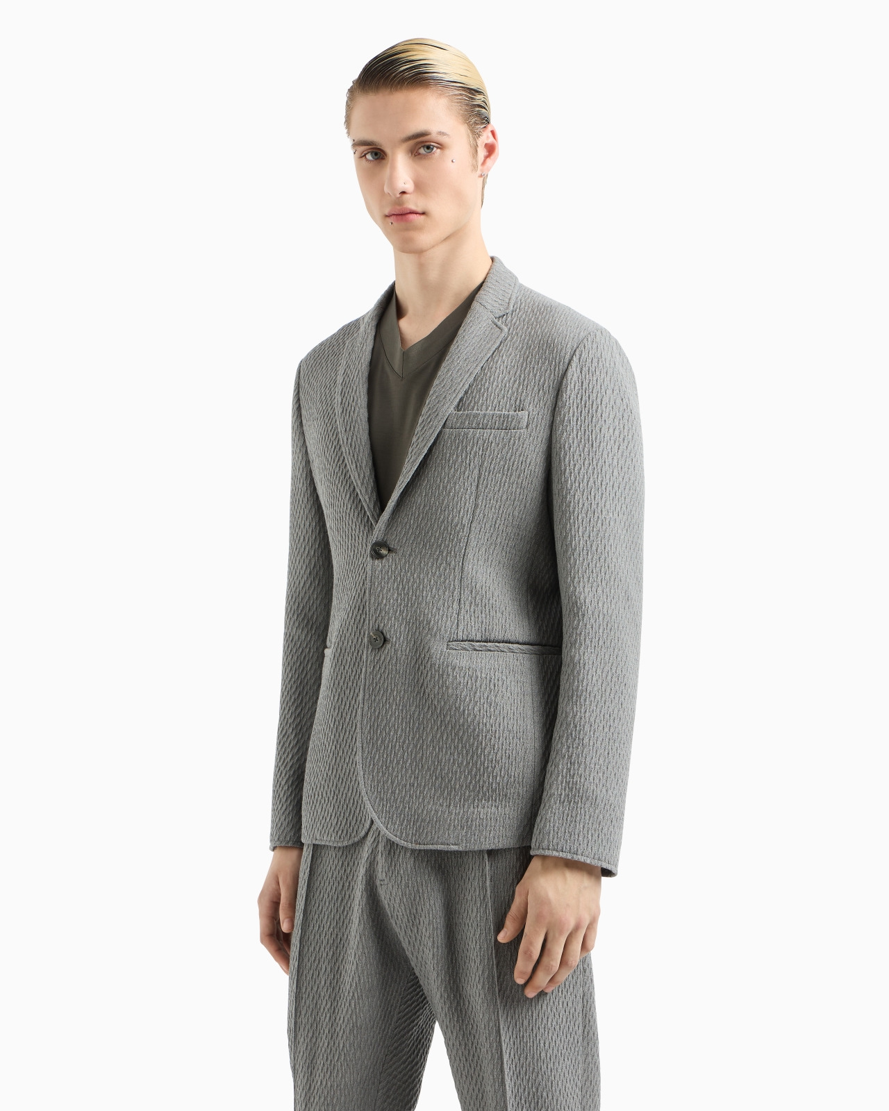 Single-breasted jacket in a 3D-effect virgin-wool stretch jersey knit - 2