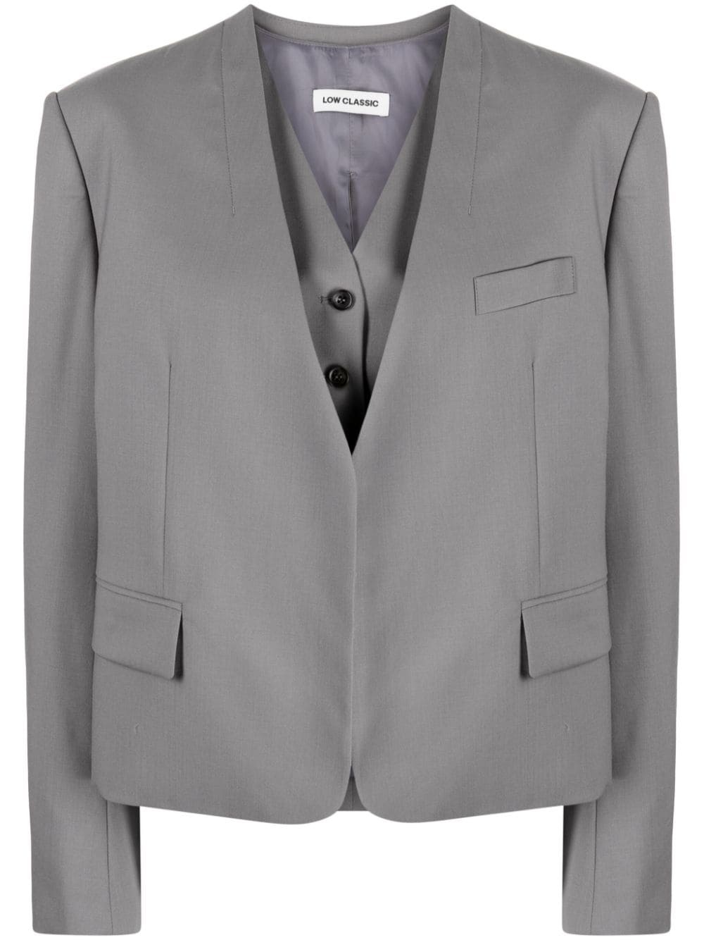 V-neck wool vest and blazer set - 1