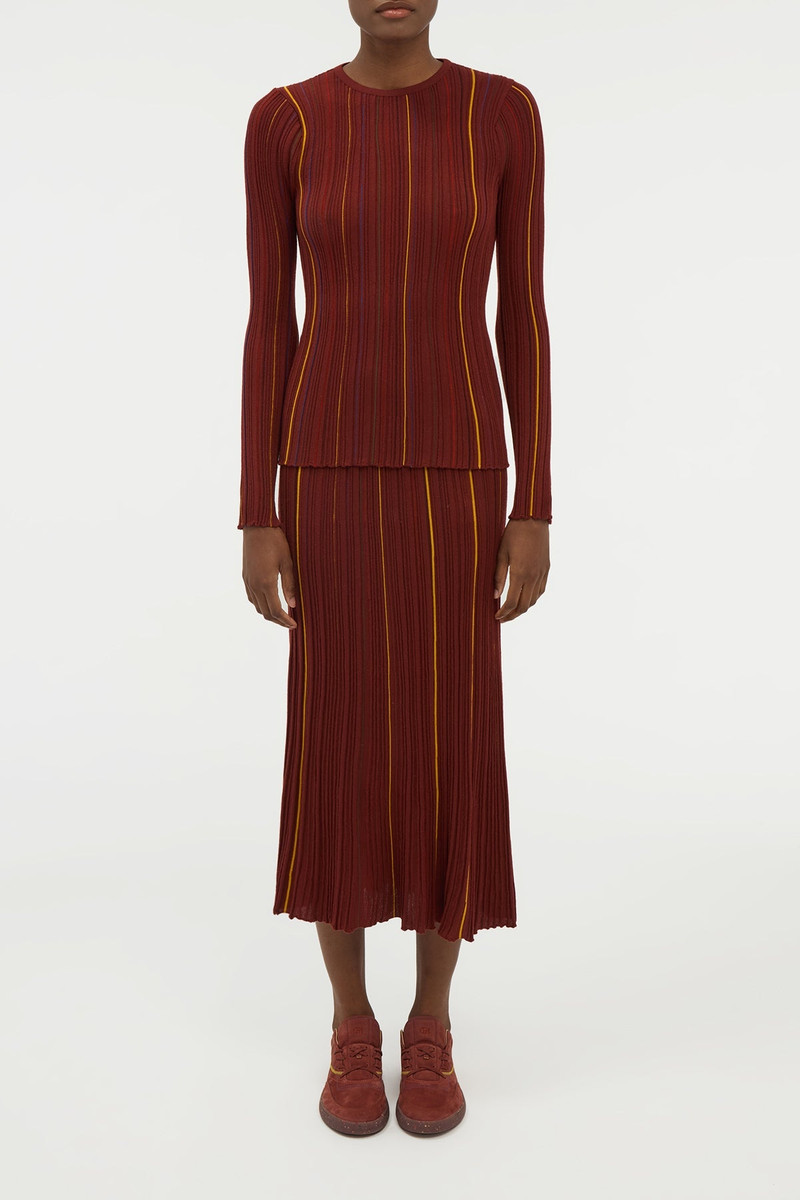 GABRIELA HEARST Augie Pinstripe Knit Sweater in Burnt Sienna Merino Wool outlook