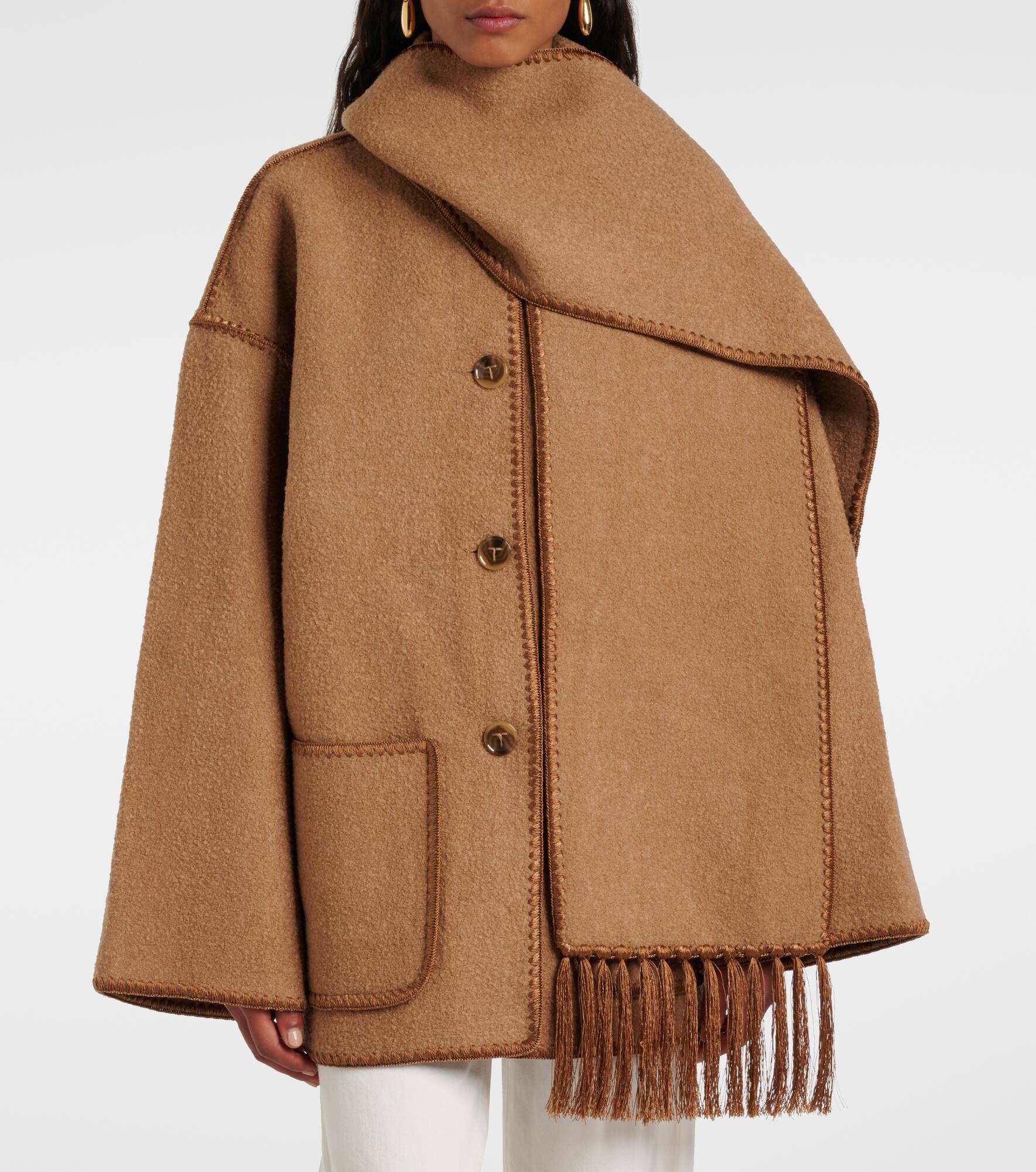 Embroidered wool-blend scarf jacket - 4