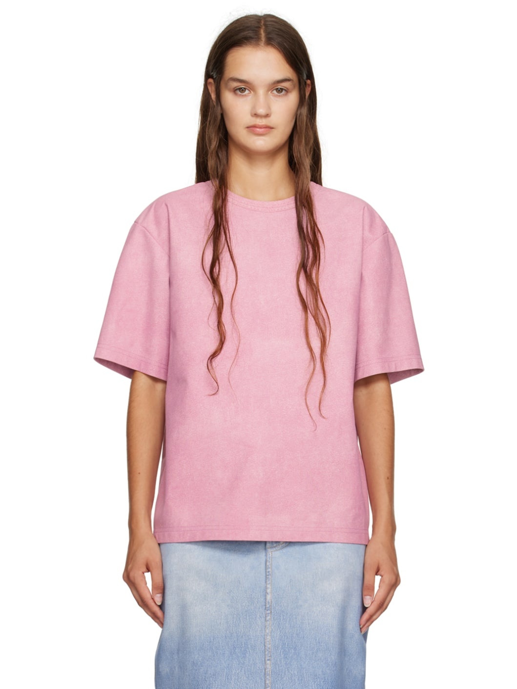 Pink Printed Leather T-Shirt - 1