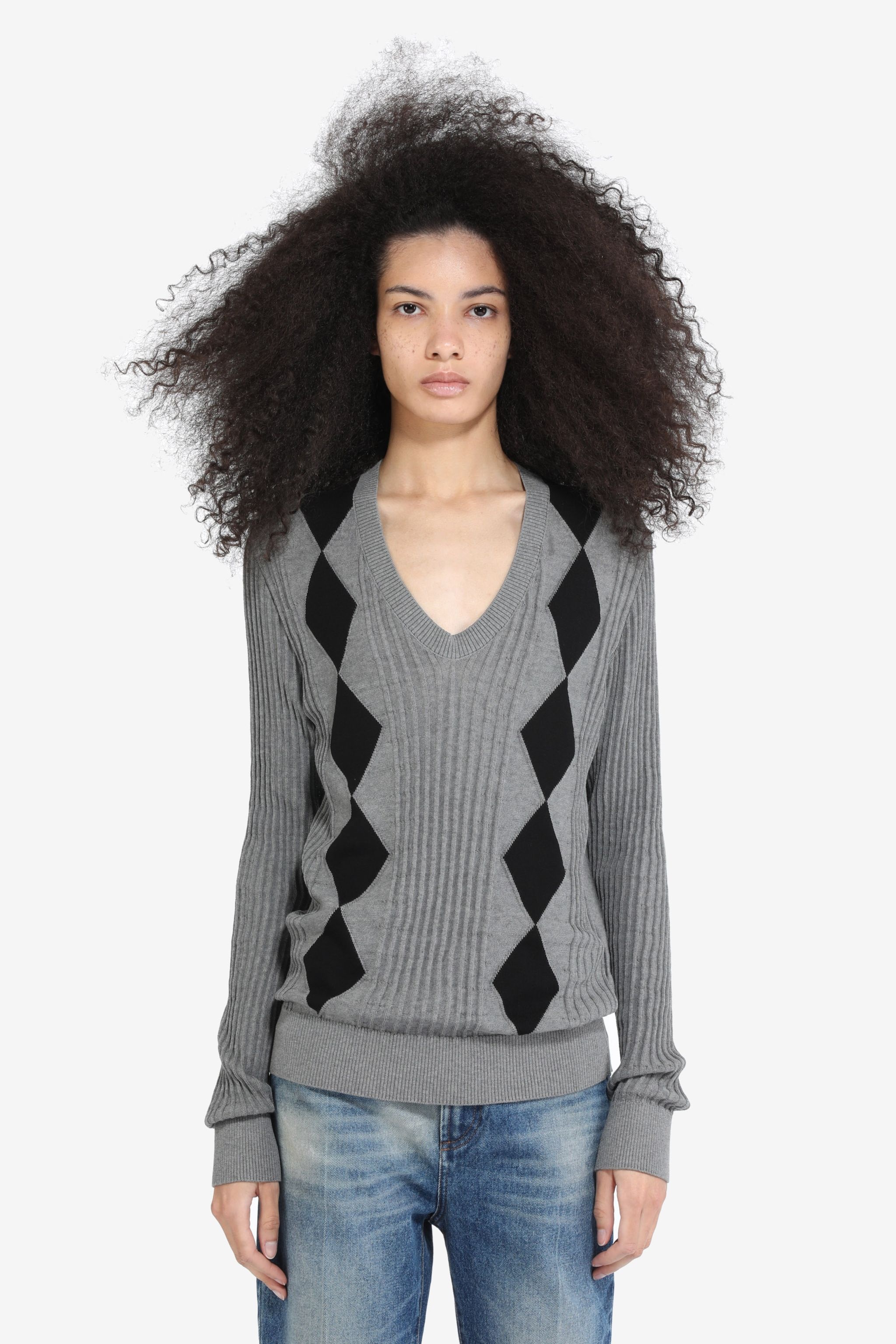 DIAMOND-JACQUARD COTTON SWEATER - 1