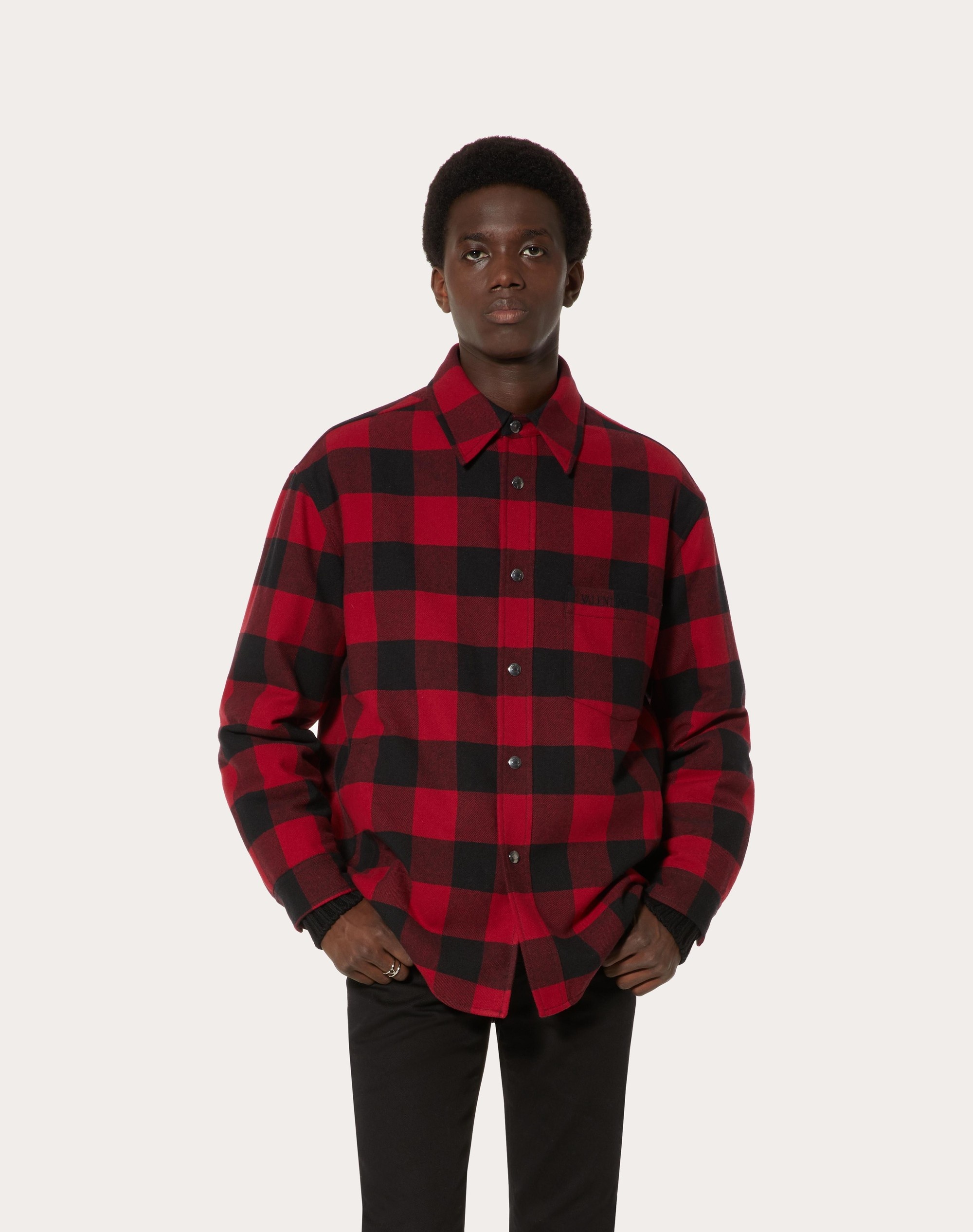 WOOL CHECK OVERSHIRT WITH VALENTINO EMBROIDERY - 3