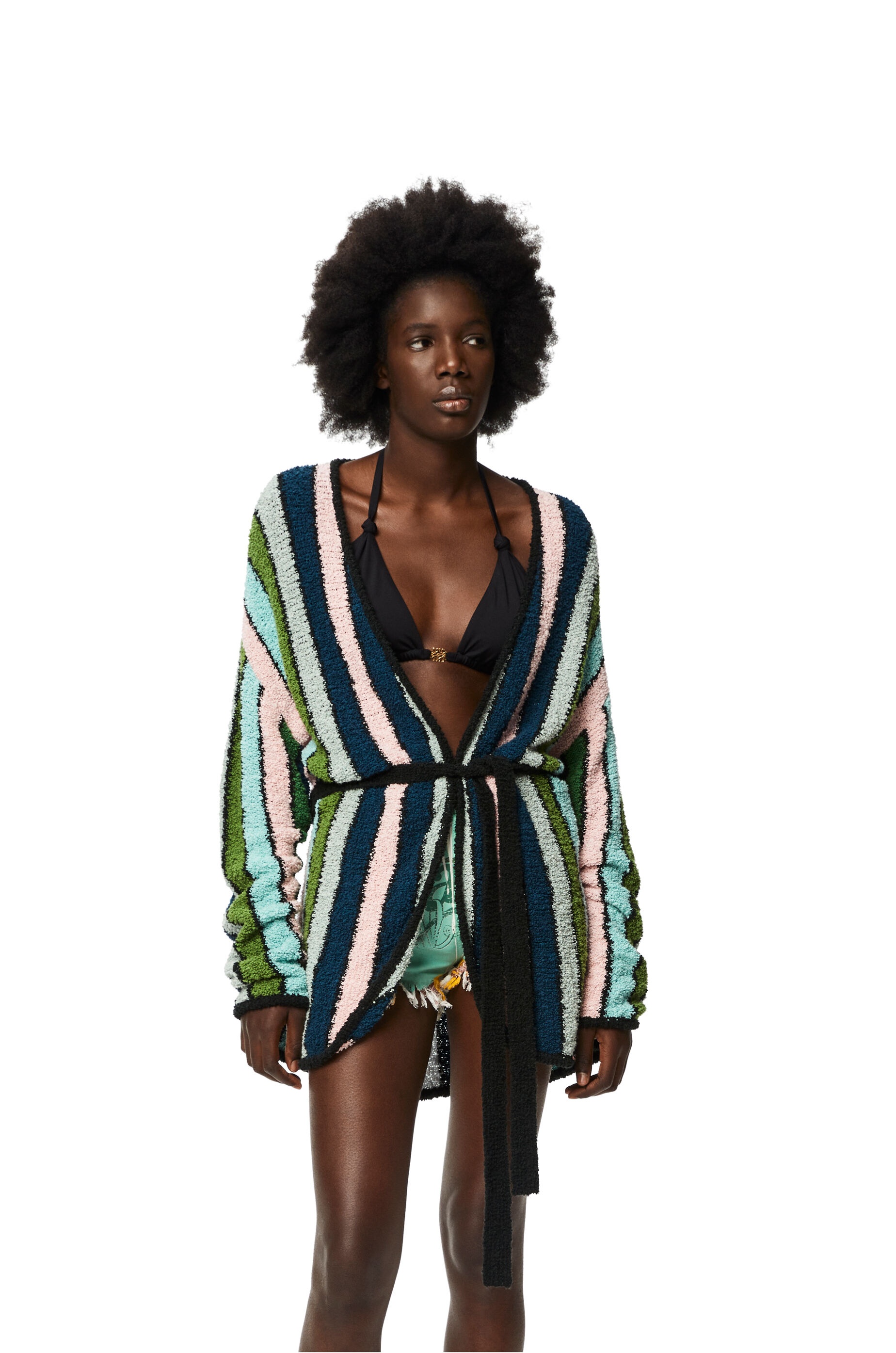 Stripe belted cardigan in cotton - 3