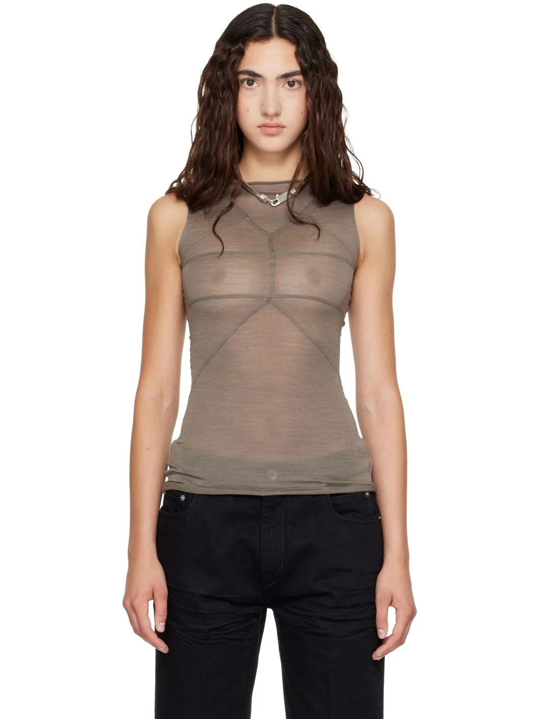 Taupe Tower Sleeveless Temple T Top - 1