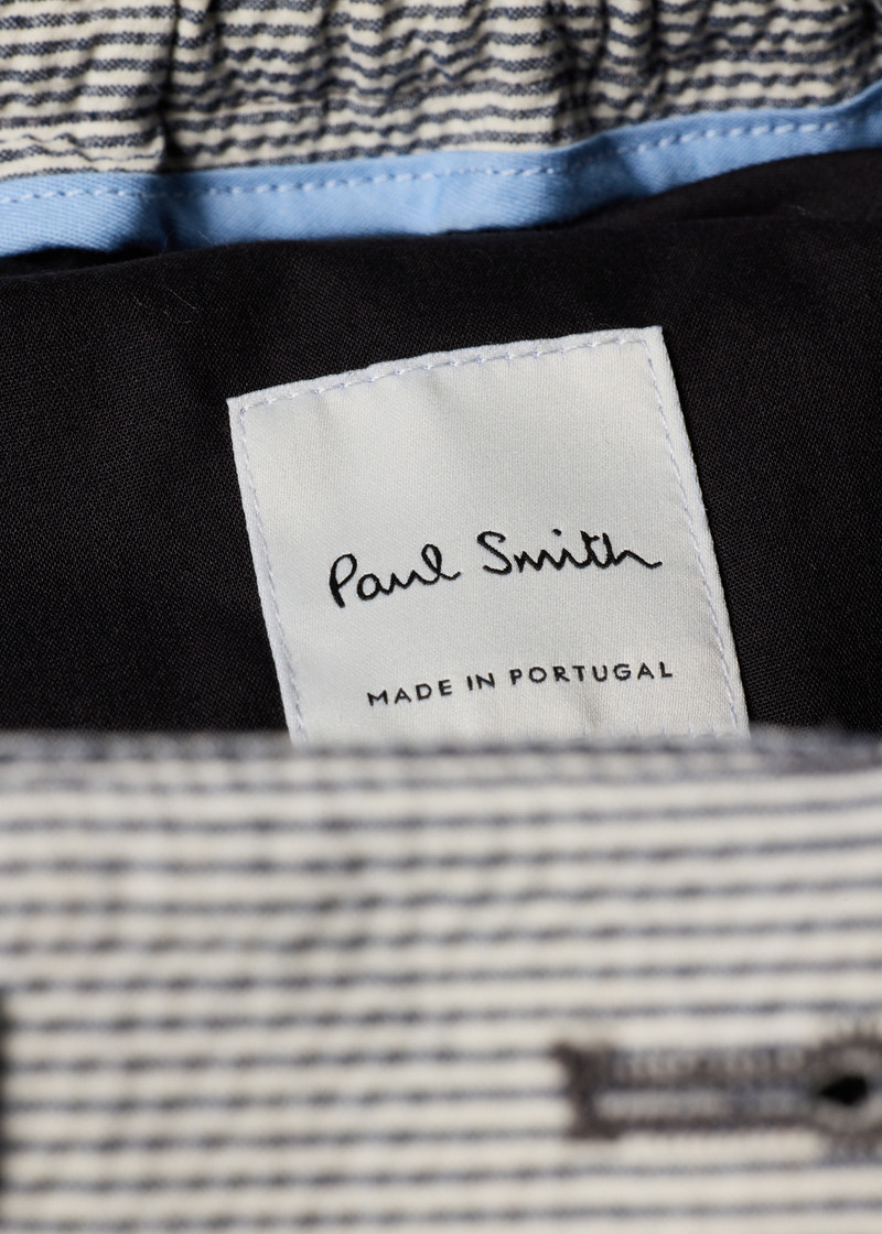 Blue and White Stripe Seersucker Tie-Waist Shorts 5