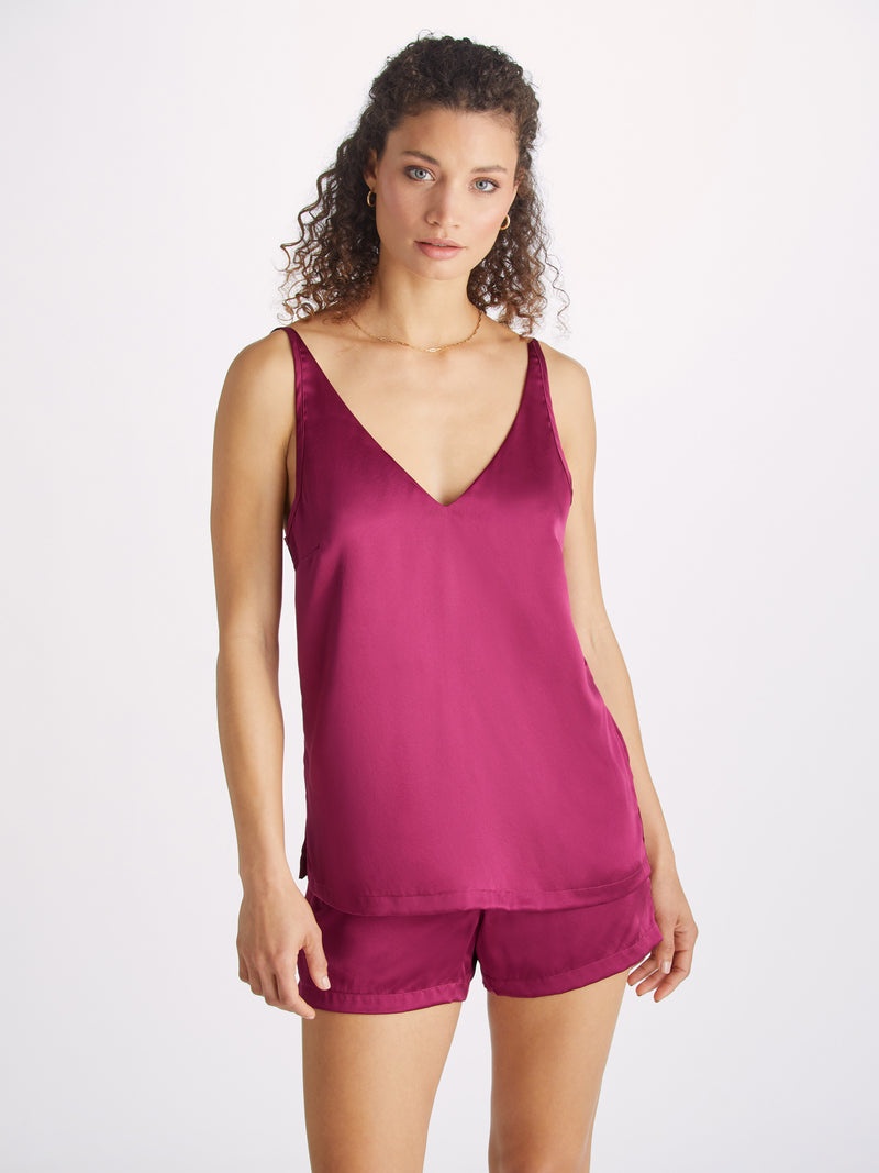Women's Short Cami Pyjamas Bailey 2 Silk Satin Berry - 2