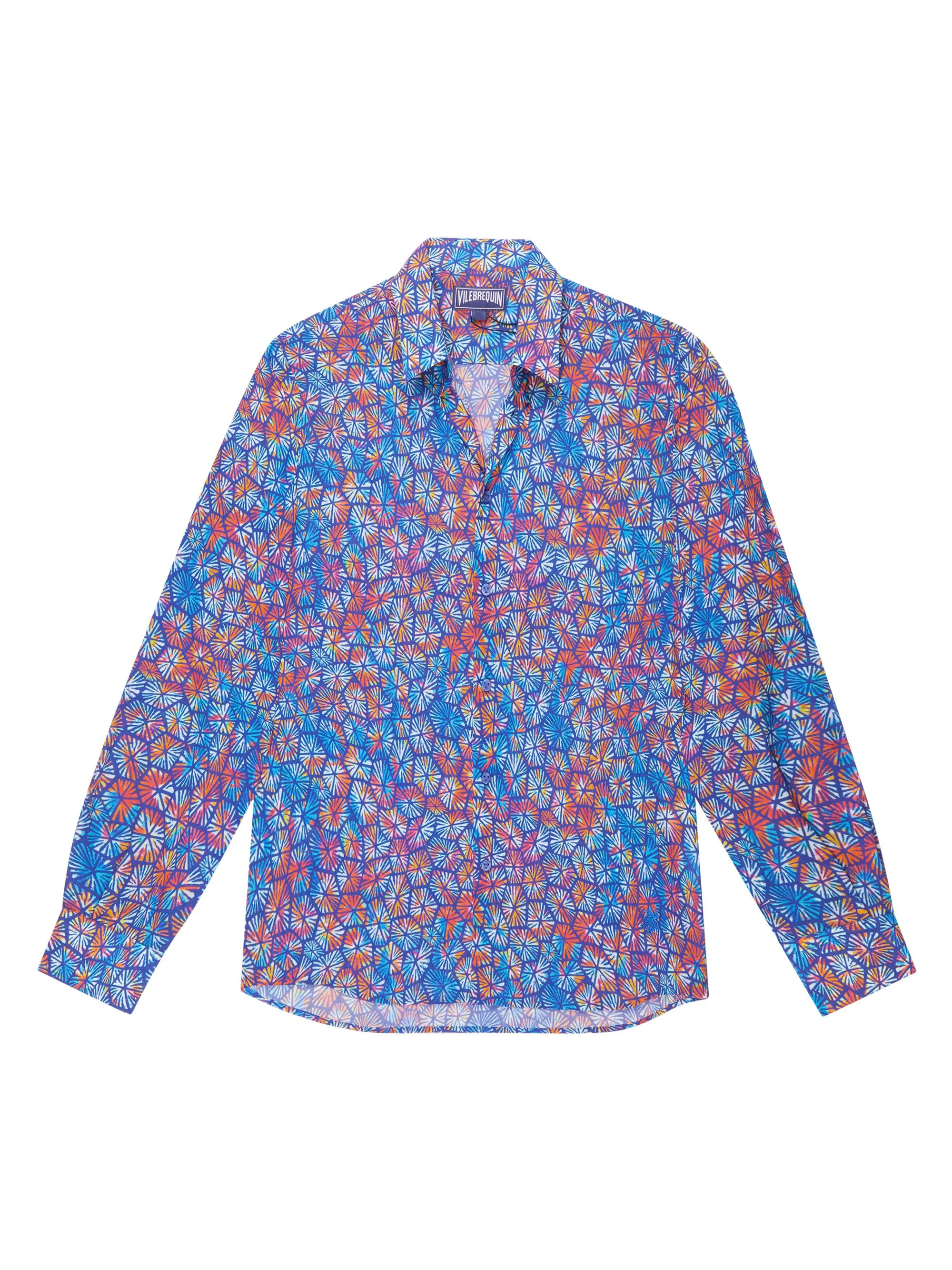 Men's Carapa Abstract Cotton Button-Front Shirt - Blue - 1