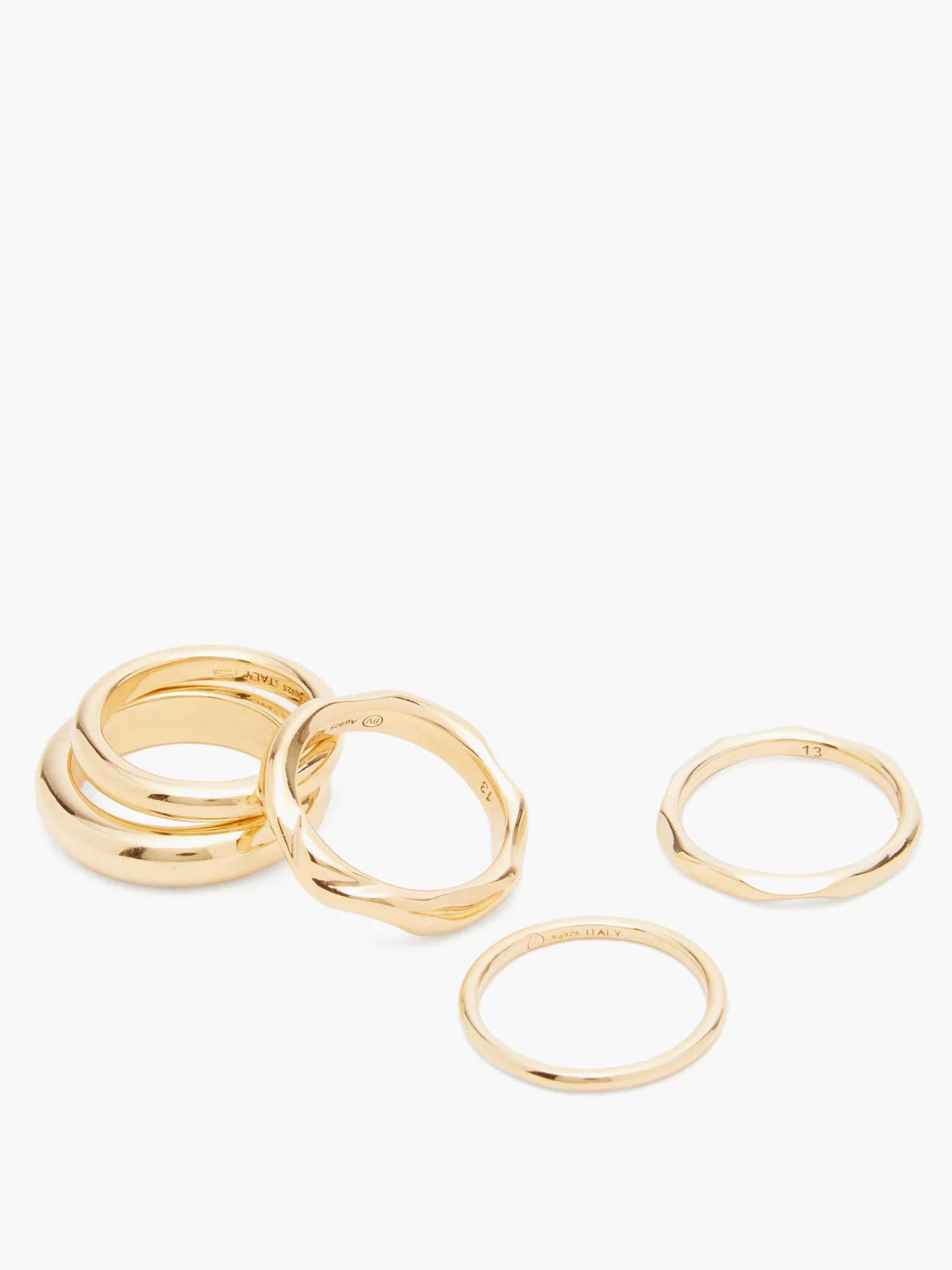 Set of five 18kt gold-plated sterling-silver rings - 4