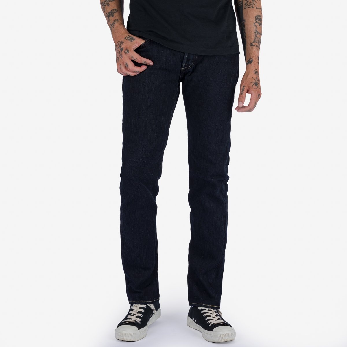 IH-777S-SLBod 16oz Slubby Selvedge Denim Slim Tapered Cut Jeans - Indigo Overdyed Black - 2