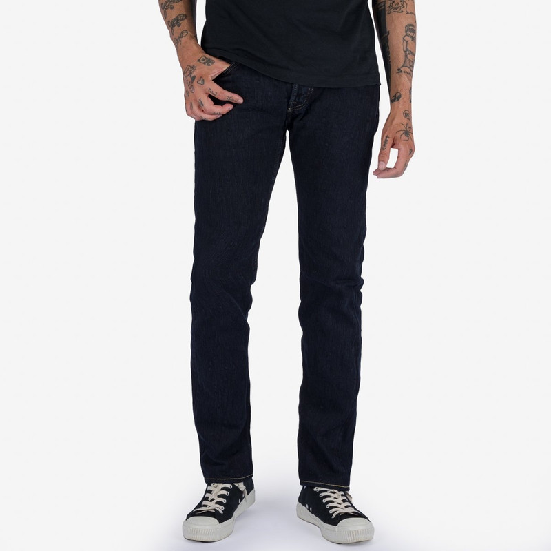 Iron Heart IH-777S-SLBod 16oz Slubby Selvedge Denim Slim Tapered Cut Jeans - Indigo Overdyed Black outlook