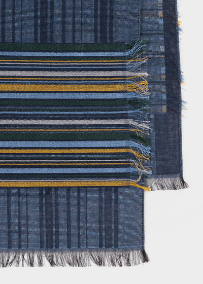 Paul Smith Navy Cotton and Silk-Blend Stripe Scarf outlook