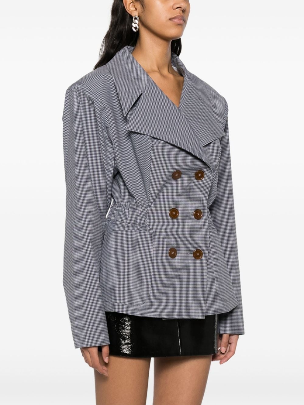 gingham-check elasticated-waist blazer - 3