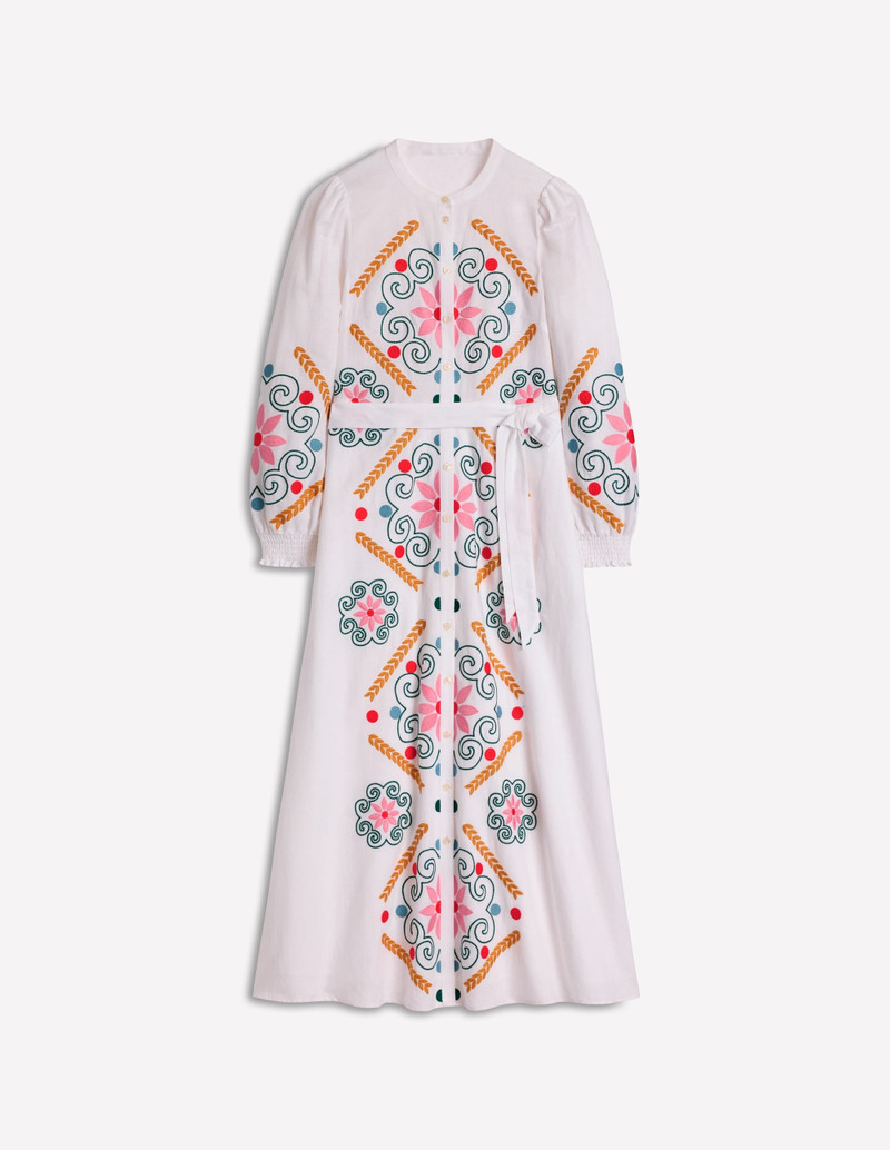 Ruby Linen Blend Shirt Dress-White Embroidery 1