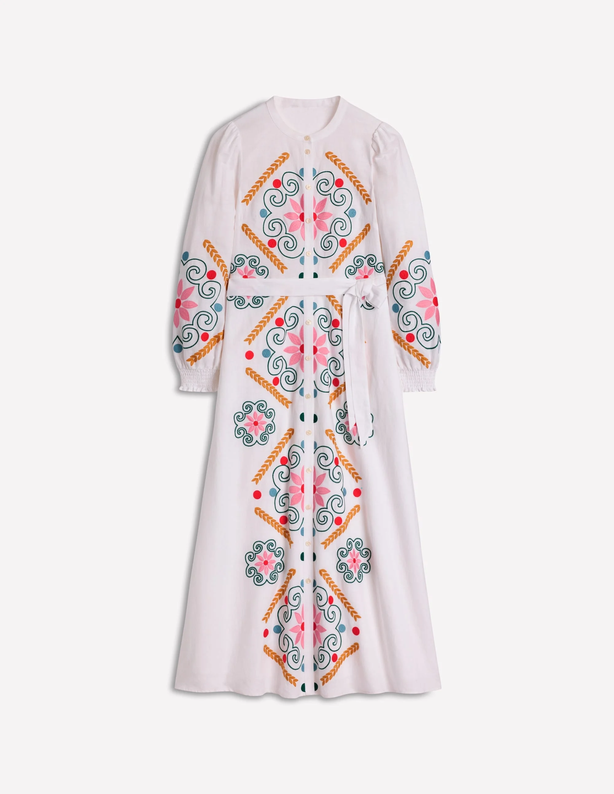 Ruby Linen Blend Shirt Dress-White Embroidery - 1