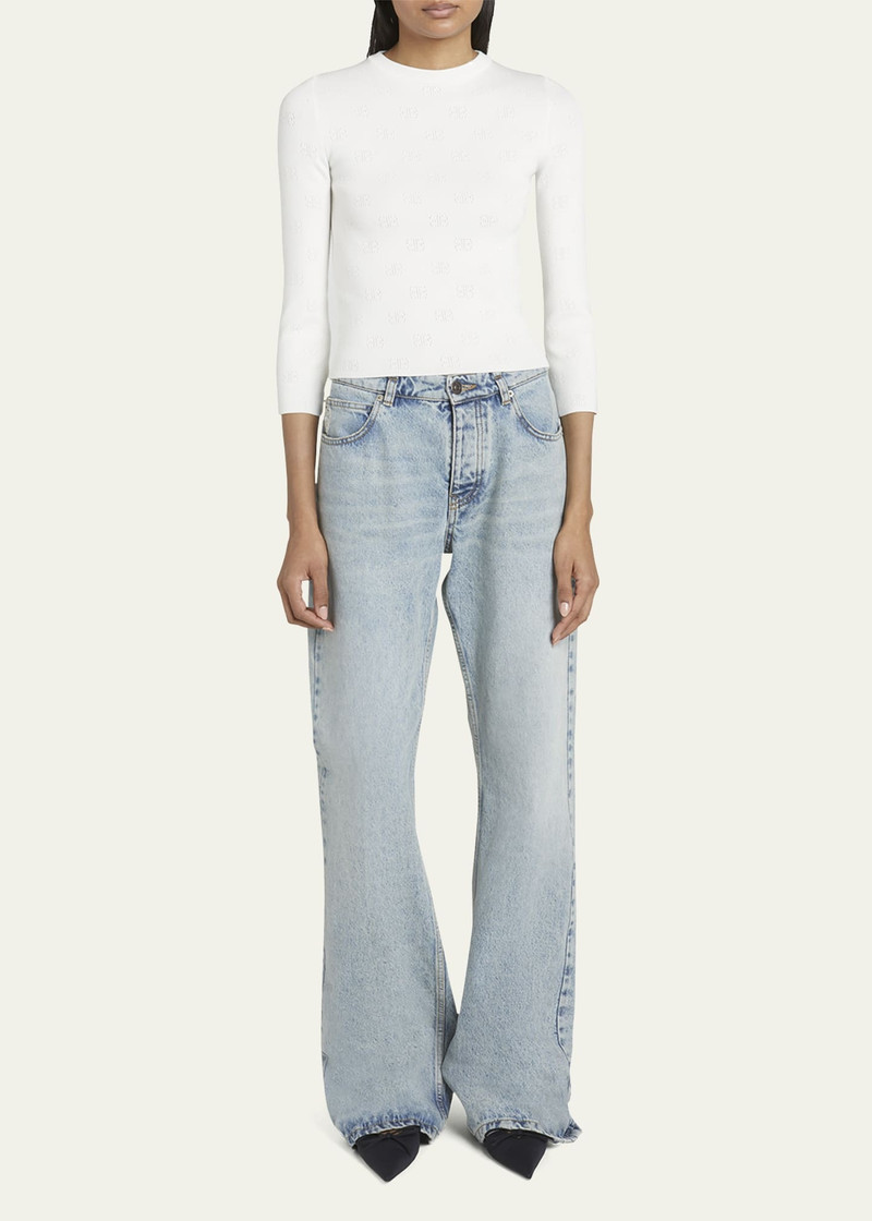 BALENCIAGA Logo Open-Knit Cropped Sweater outlook