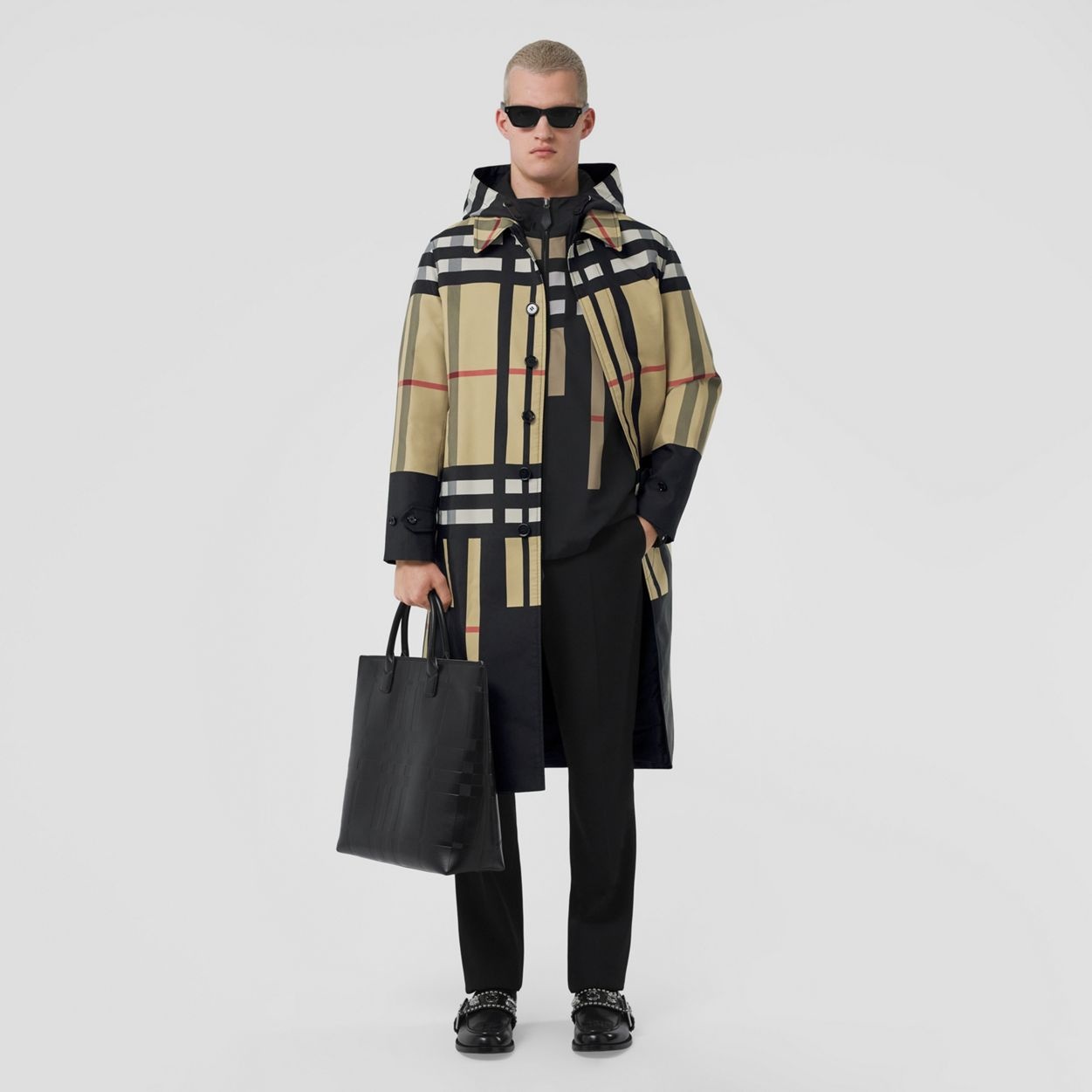 Embossed Check Leather Tote - 6