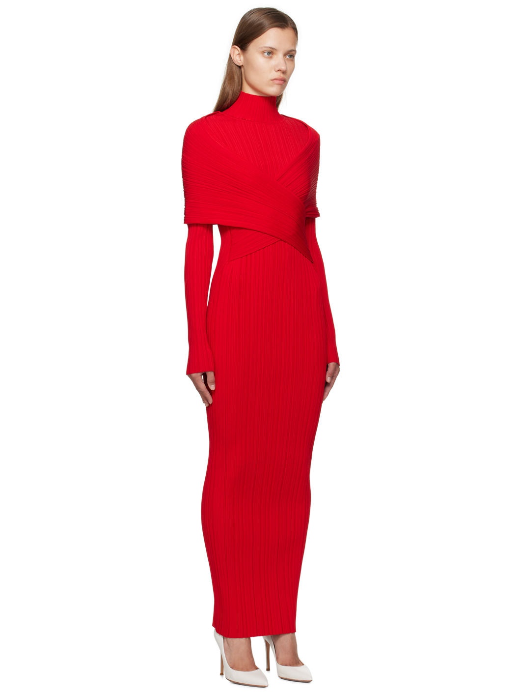 Red Pleated Knit Maxi Dress - 2