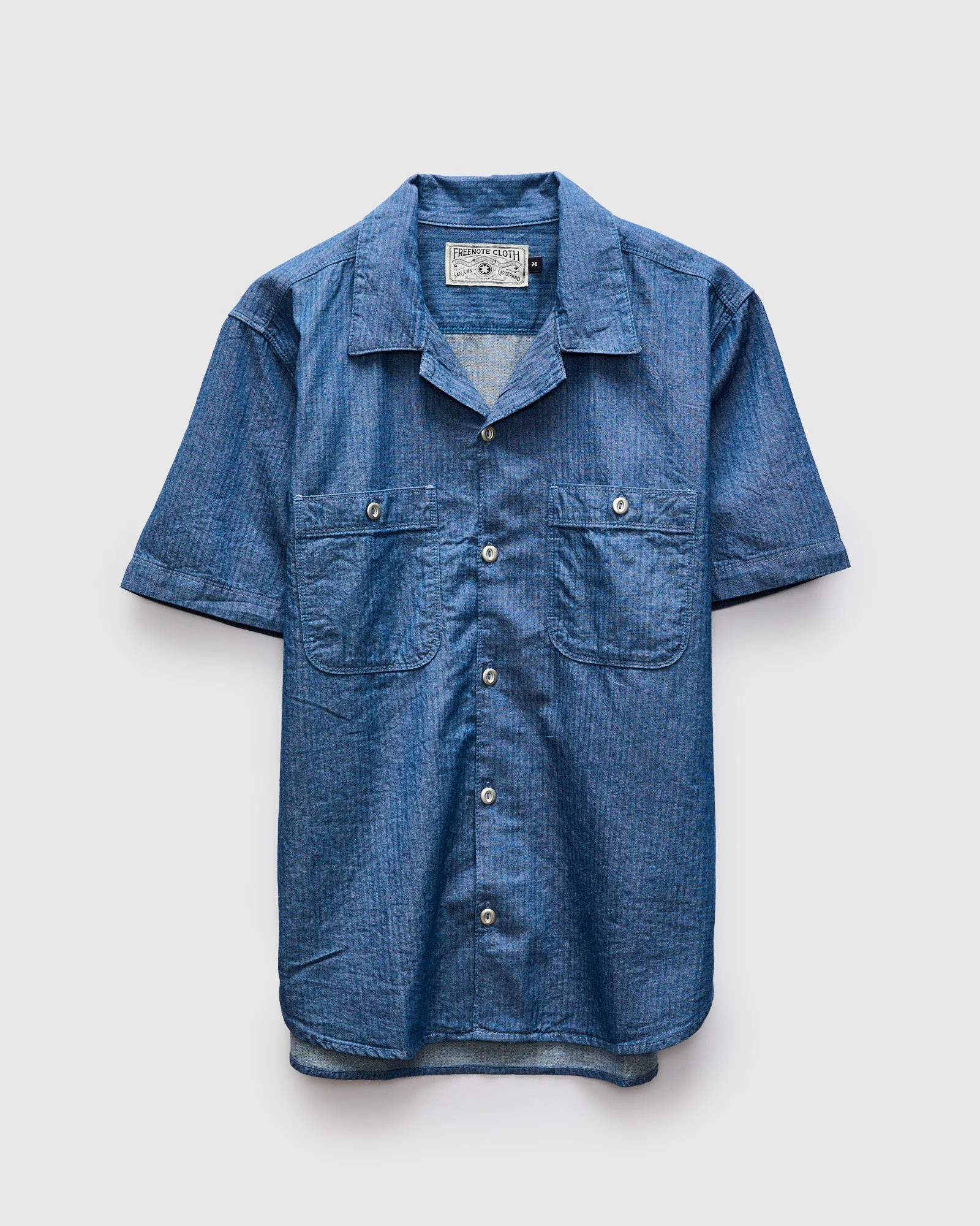 Dayton Short Sleeve Workshirt in Blue Herringbone - 1