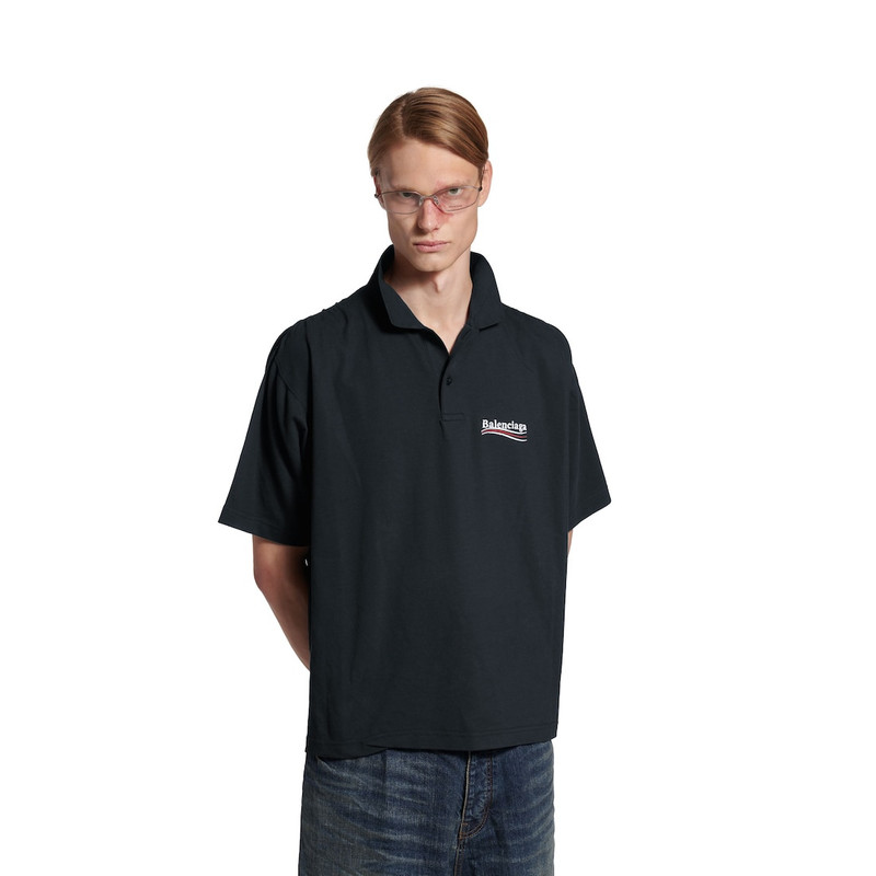 Men's Political Campaign Short Sleeve Regular Polo in Faded Black/white/red 5