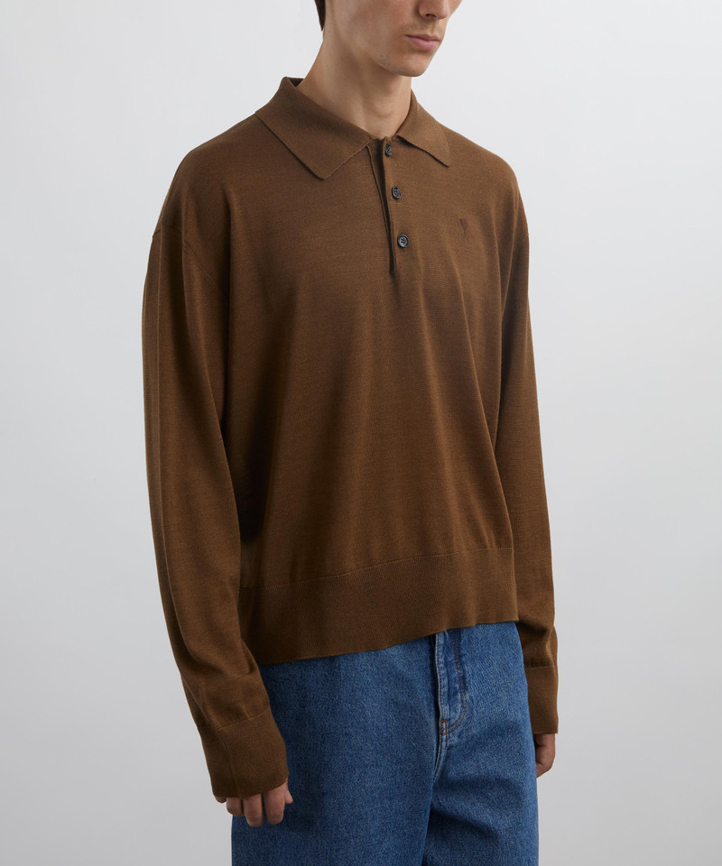 AMI Paris Brown Wool Ami de Coeur Polo outlook