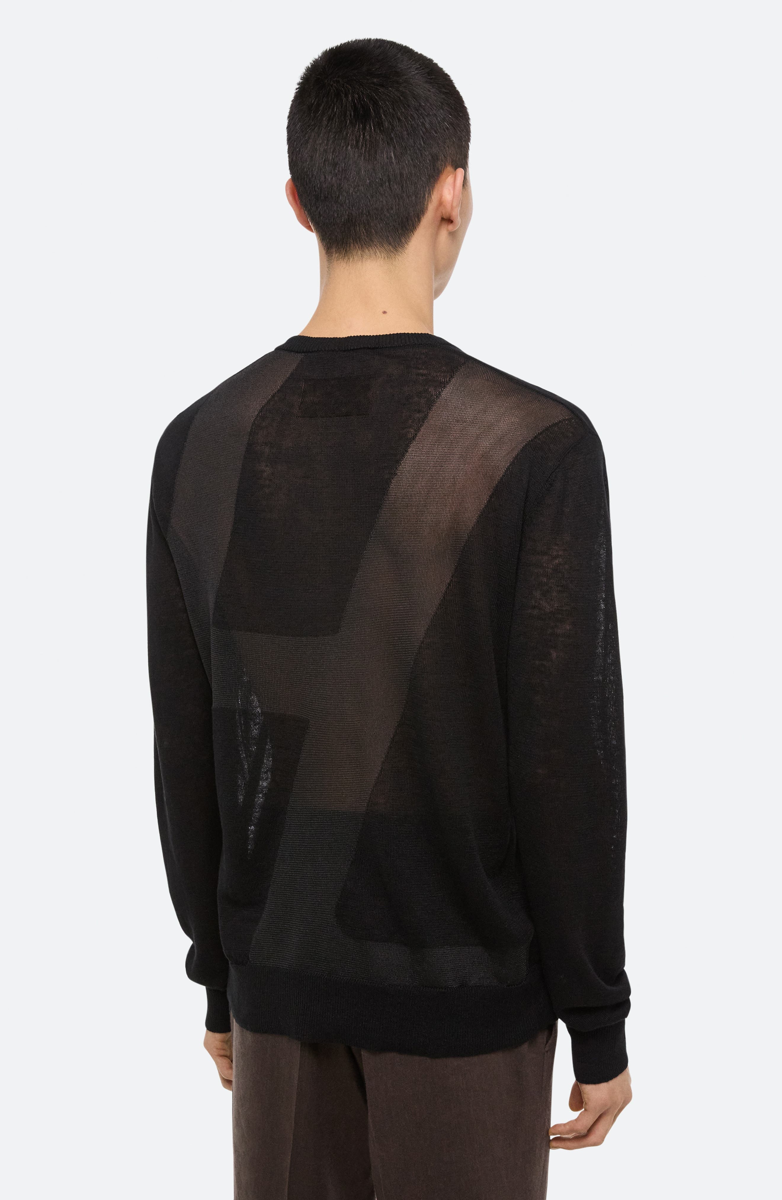 Helmut Lang Sheer Logo Linen Long Sleeve T-Shirt in Black at Nordstrom - 4