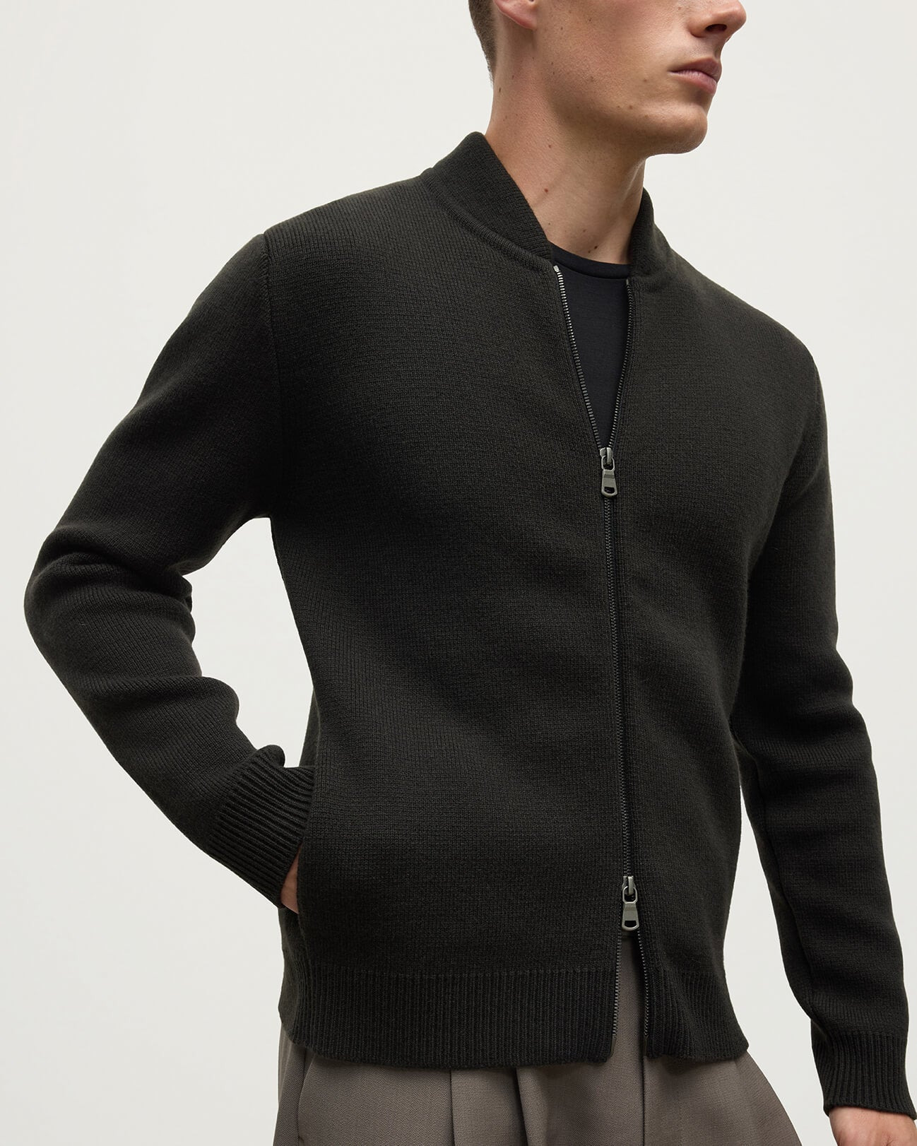 Cashmere Milano Stitch Grey Zip Jacket - 5