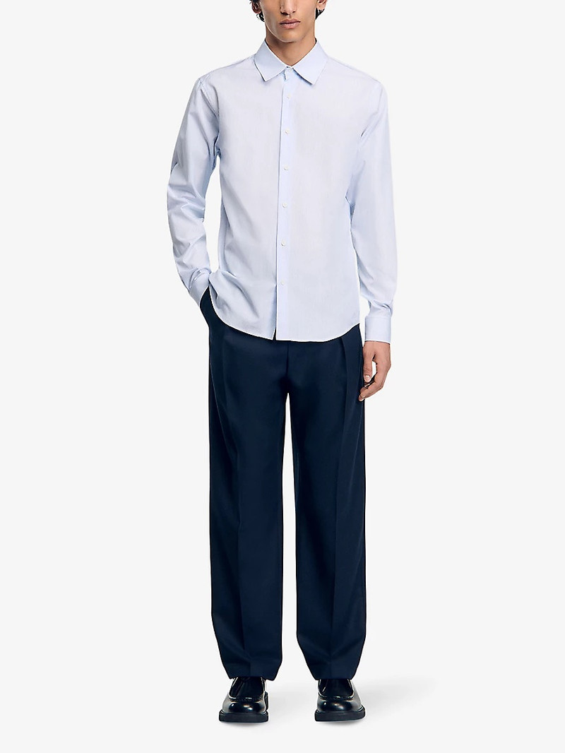 Sandro Stripe-print long-sleeve stretch-cotton shirt outlook