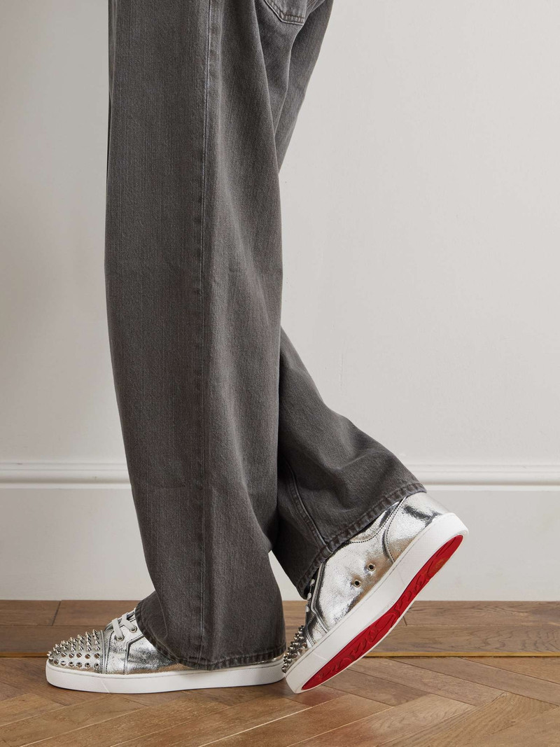 Christian Louboutin Louis Junior Spikes Metallic Cracked-Leather Sneakers outlook