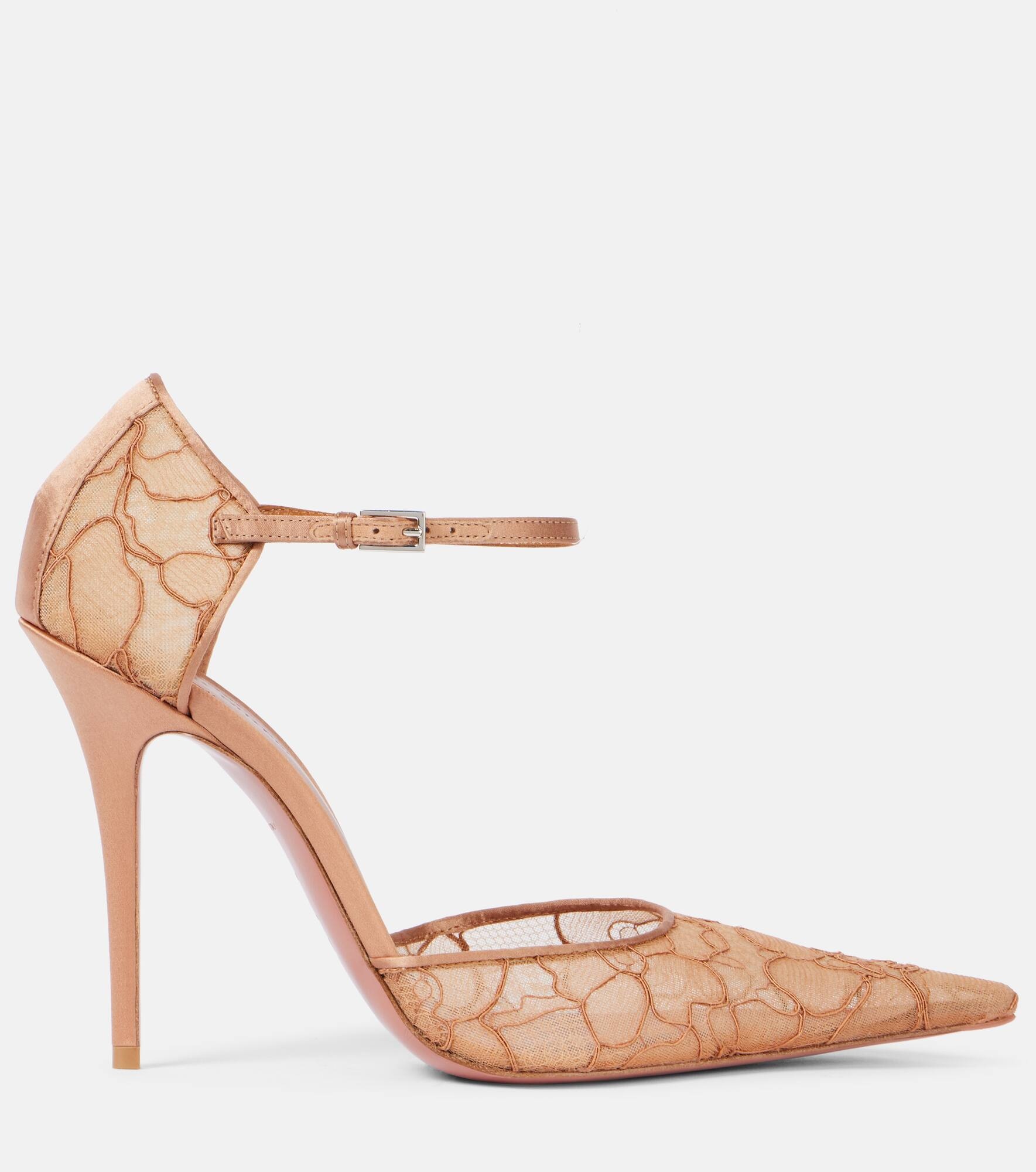 Barbara 105 satin-trimmed lace pumps - 4