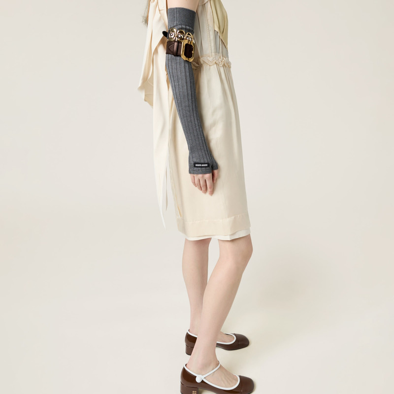 Miu Miu Ribbed knit silk fingerless gloves outlook