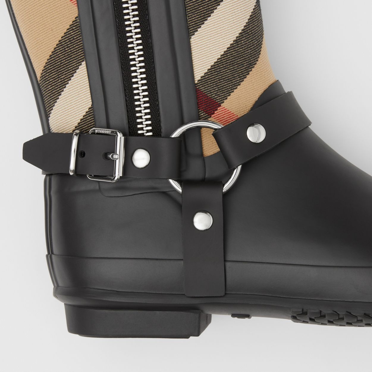 Strap Detail House Check Rubber Rain Boots - 3