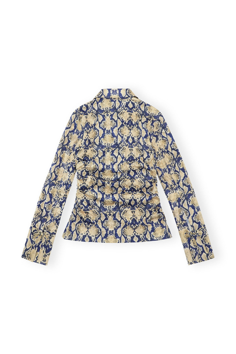 SNAKE PRINTED CRINKLED SATIN FITTED SHIRT 4