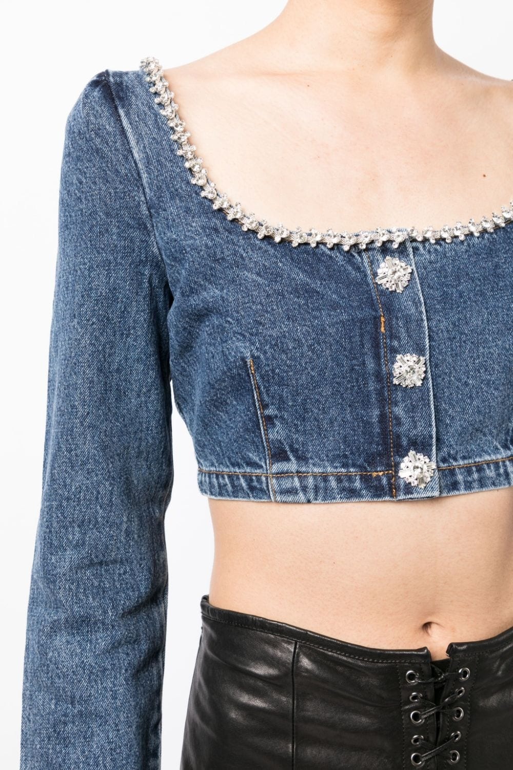 crystal-embellished cropped denim top - 5