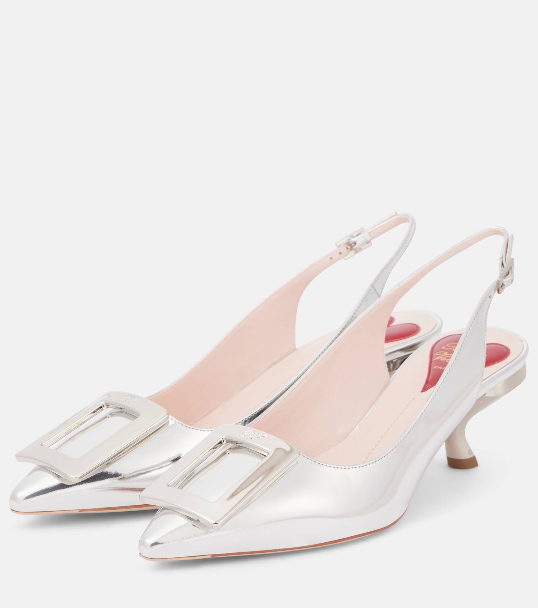 Virgule 55 metallic leather slingback pumps - 4