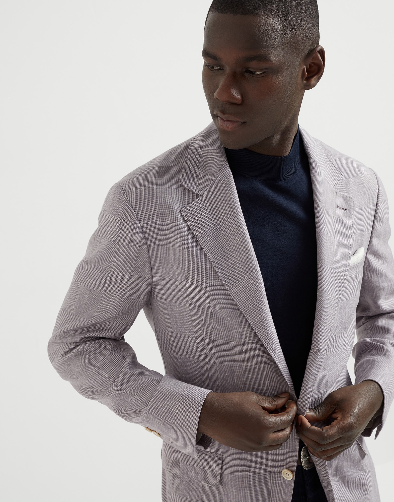 Wool, linen and silk Prince of Wales deconstructed blazer - 3