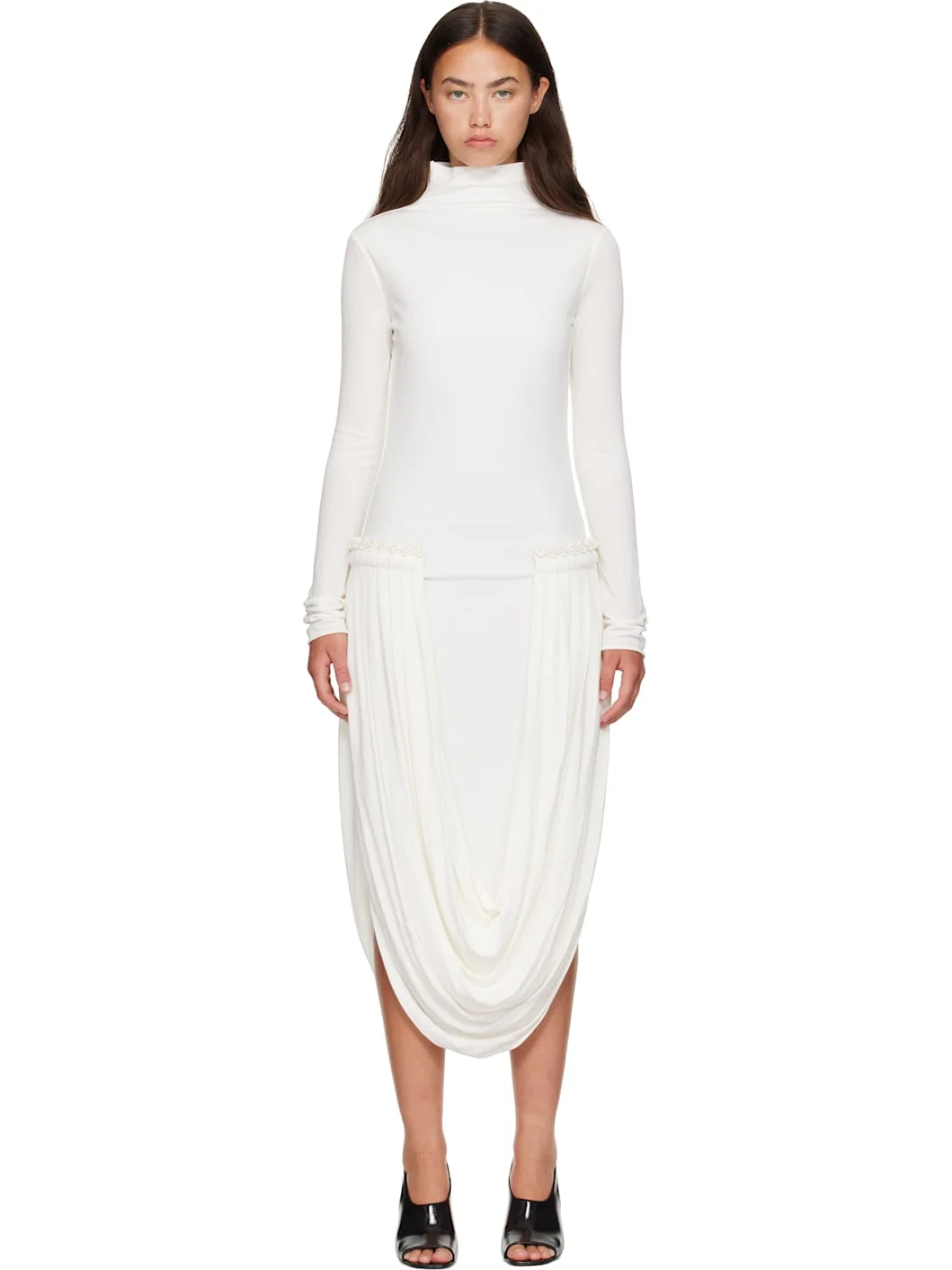 White Draping Midi Dress - 1