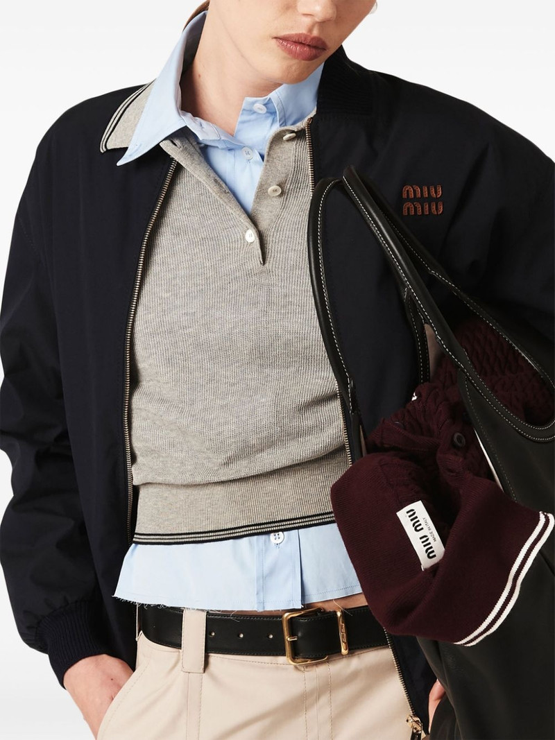 Miu Miu logo-patches bomber jacket outlook