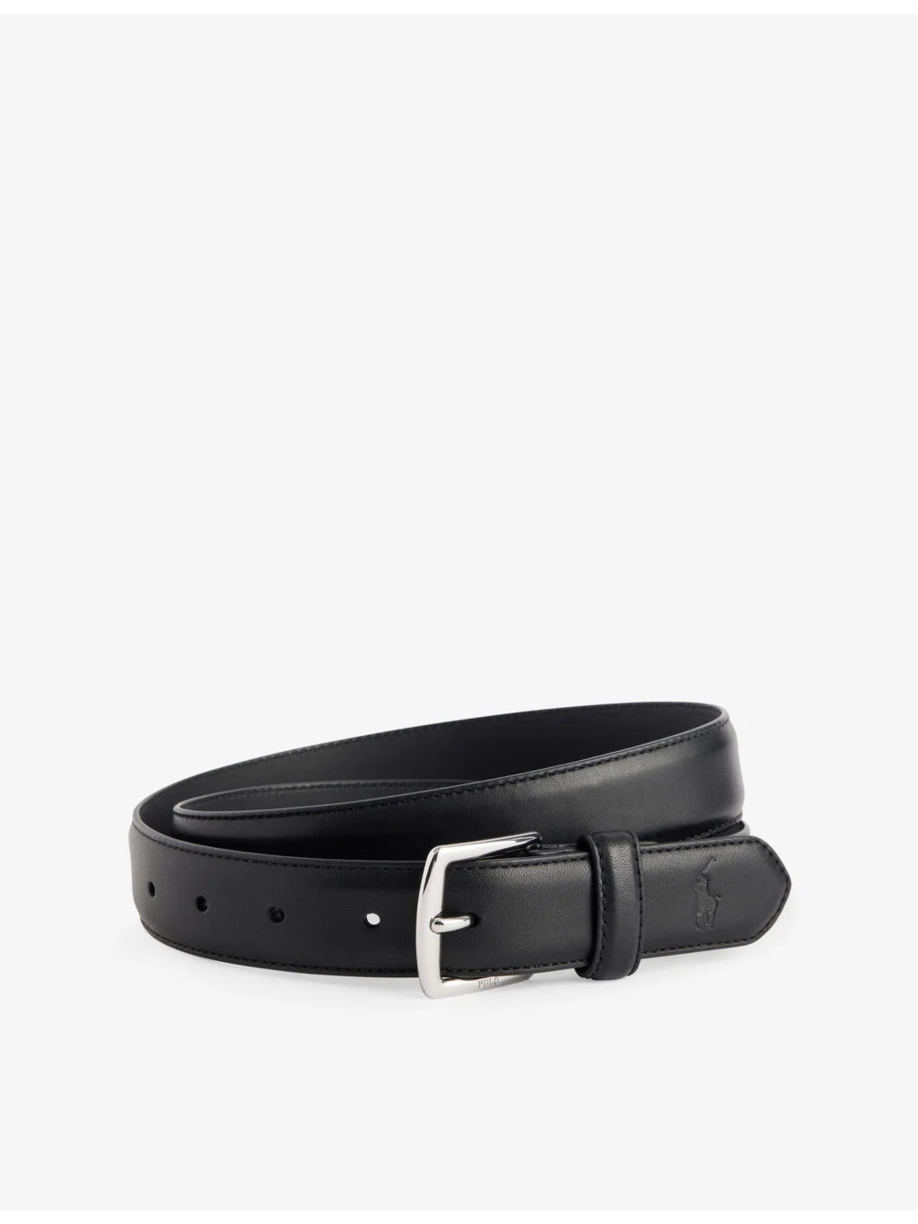 Engraved-Buckle Foiled-Branding Leather Belt - 1