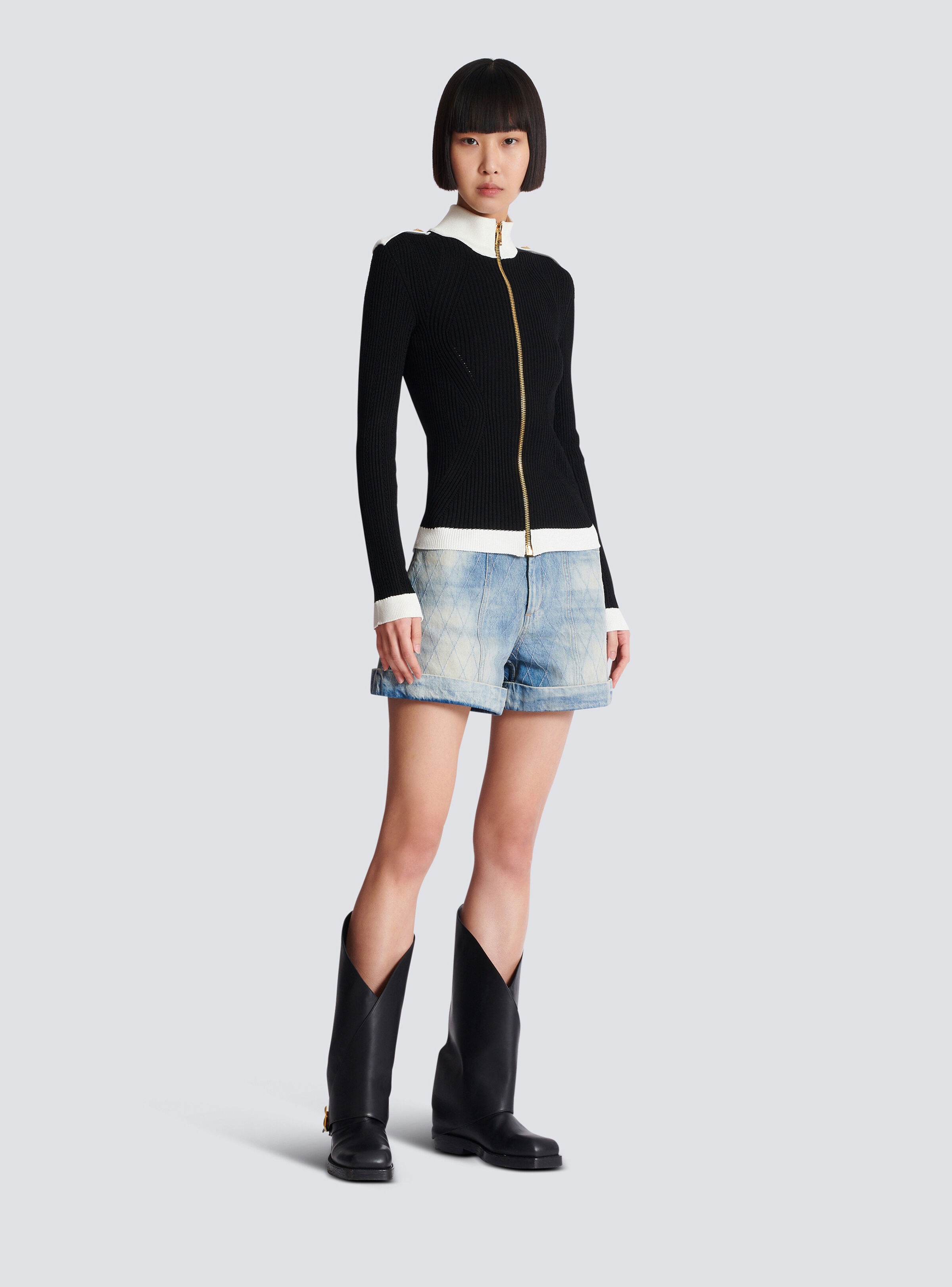 Zipped high-neck knit cardigan - 3